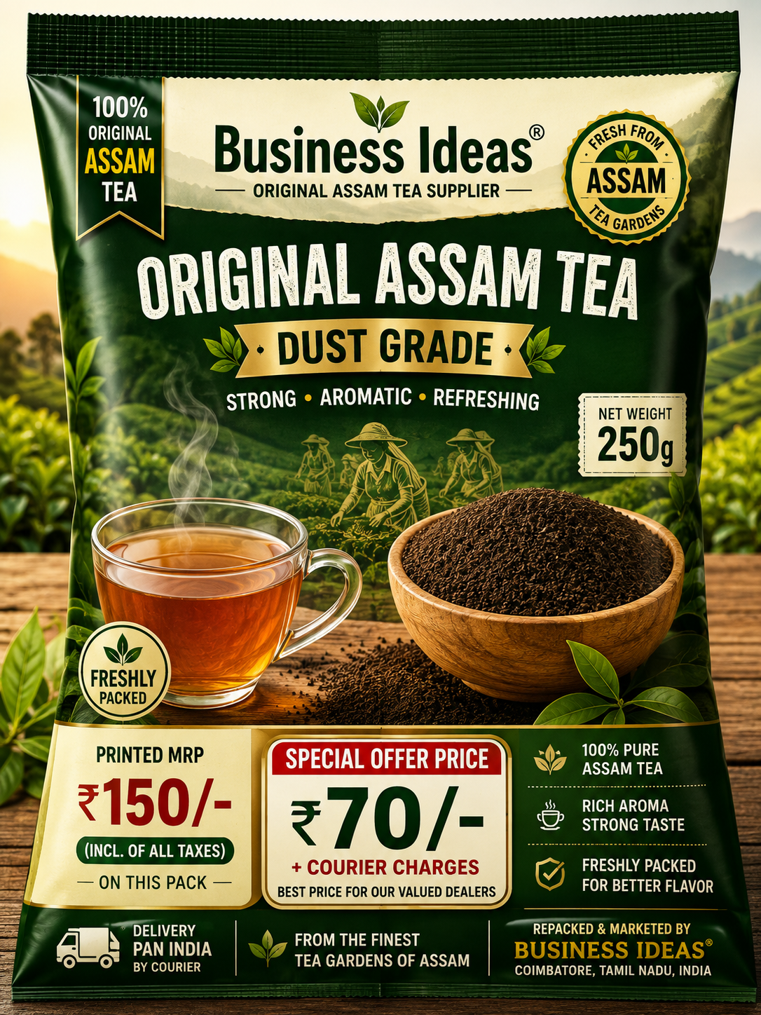 Original Assam Dust Grade Tea – 1 kg | Strong Milk Tea (250x 4 Pockets)